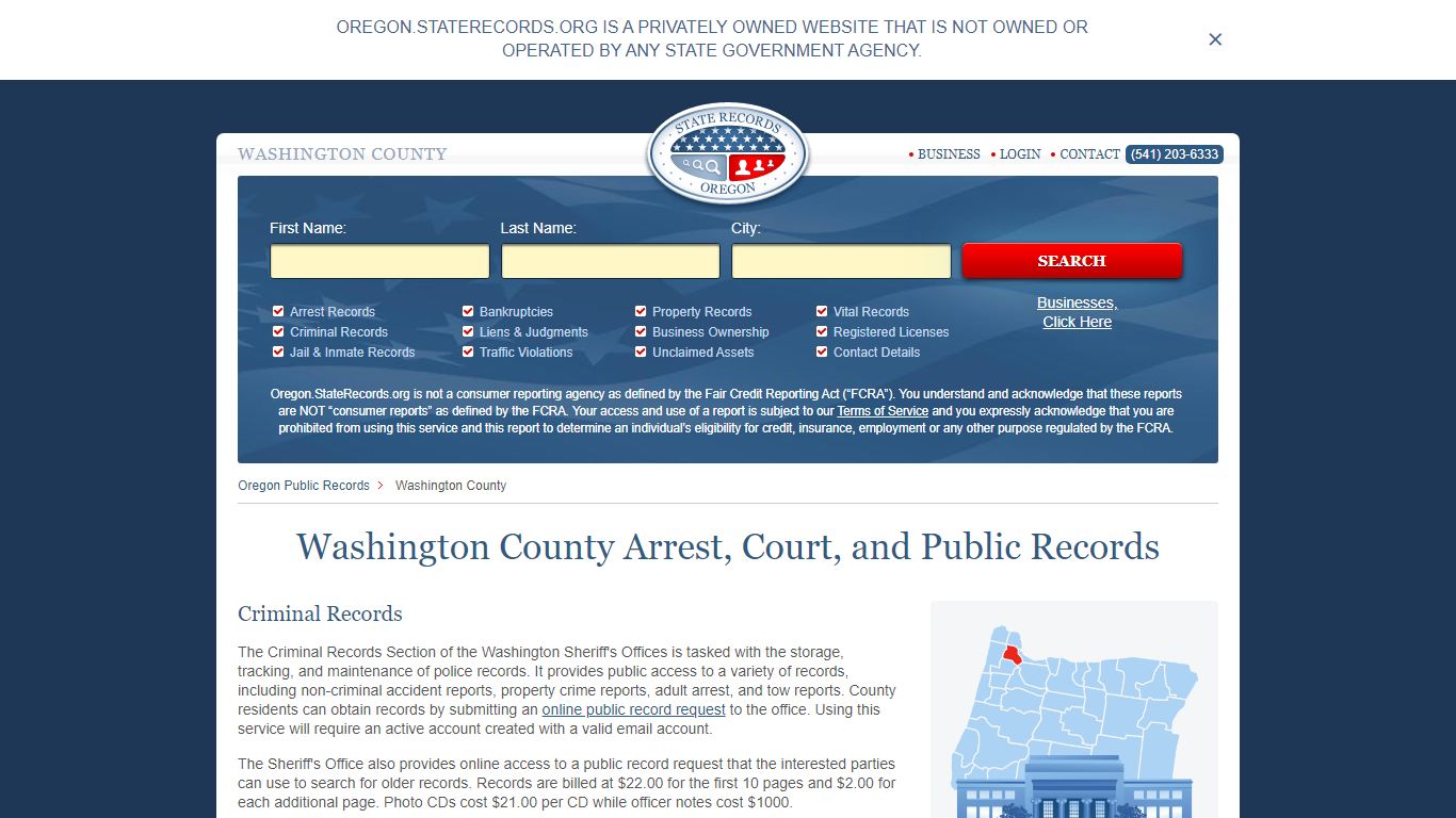 Washington County Arrest, Court, and Public Records